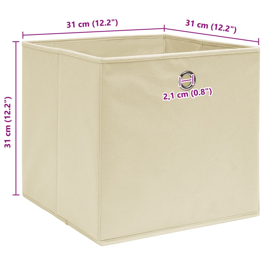 Oppbevaringsbokser 10 stk kremhvit 32x32x32 cm stoff