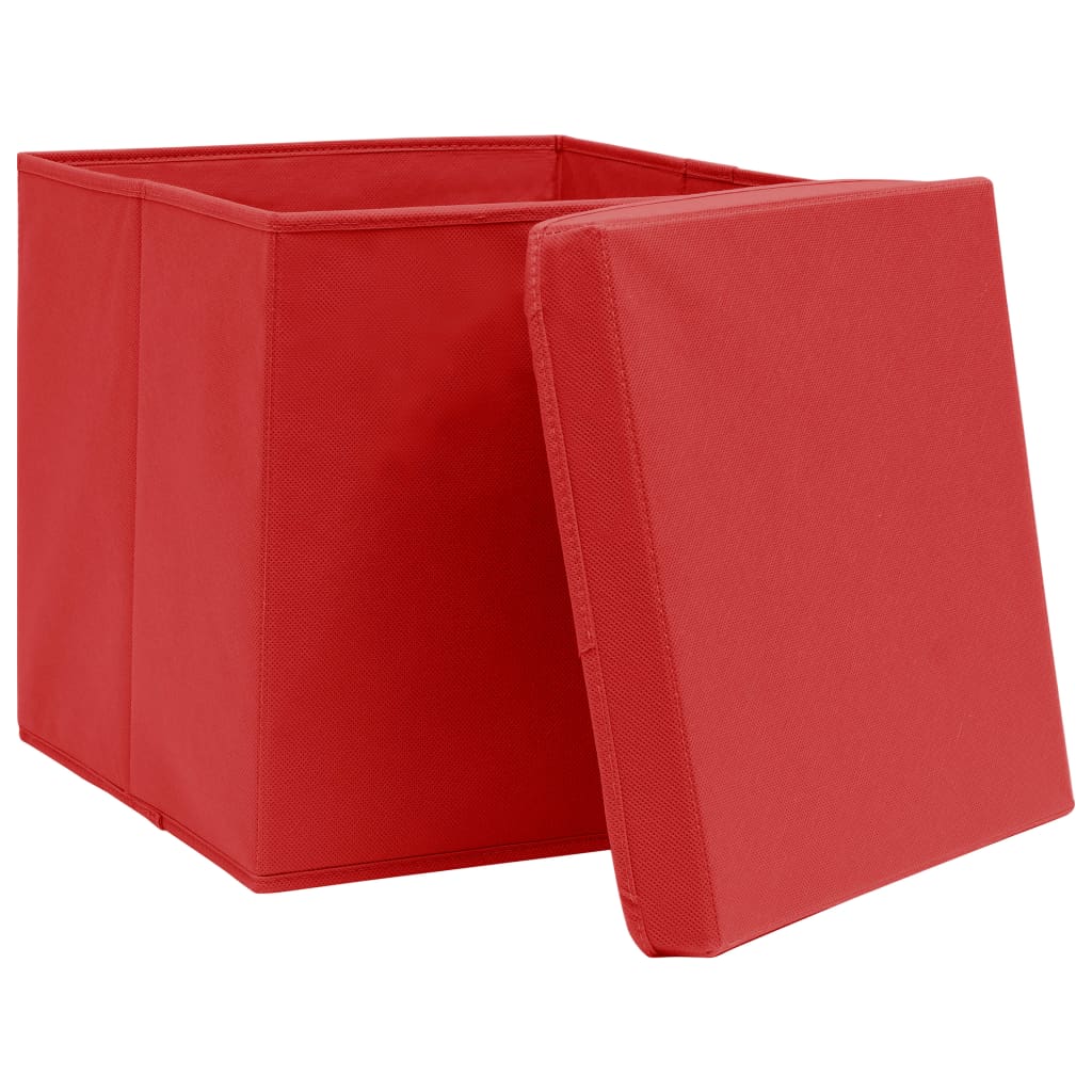 Oppbevaringsbokser med lokk 4 stk rød 32x32x32 cm stoff
