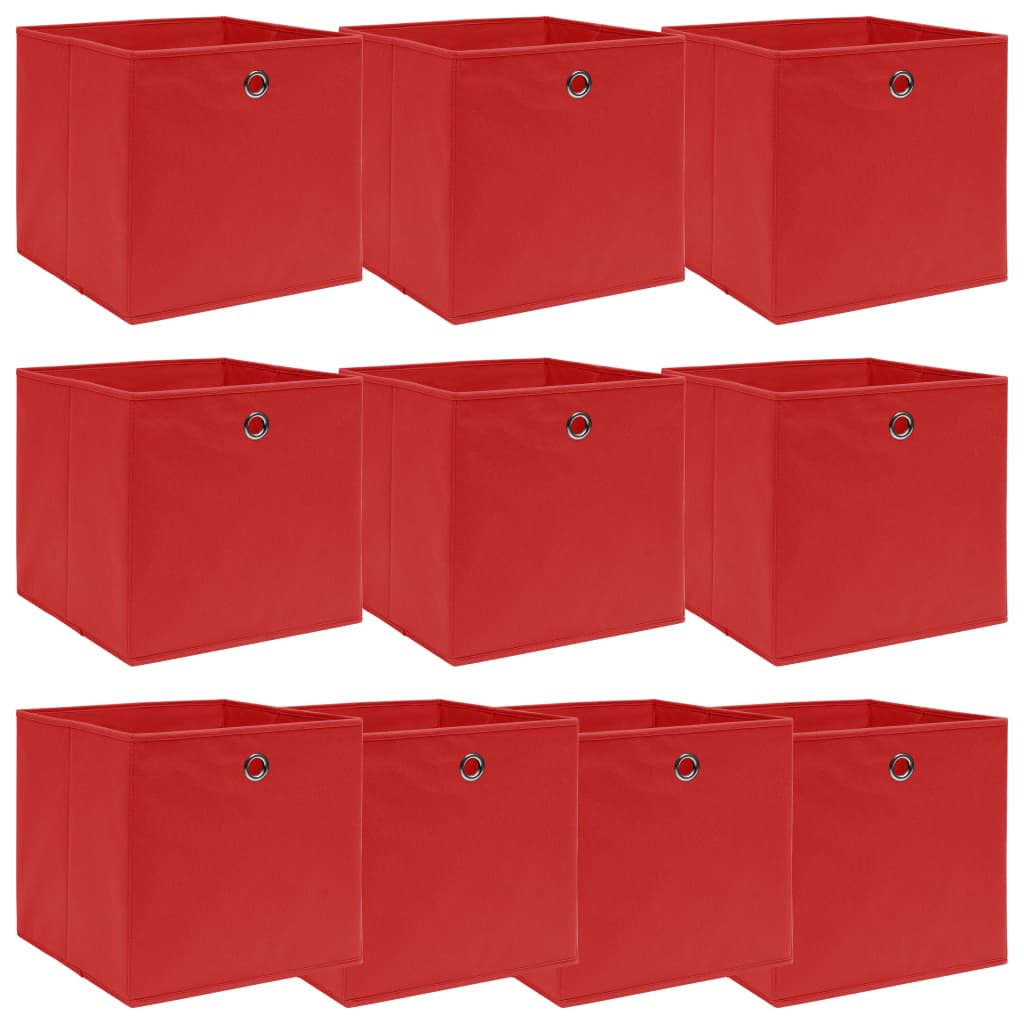 Oppbevaringsbokser 10 stk rød 32x32x32 cm stoff