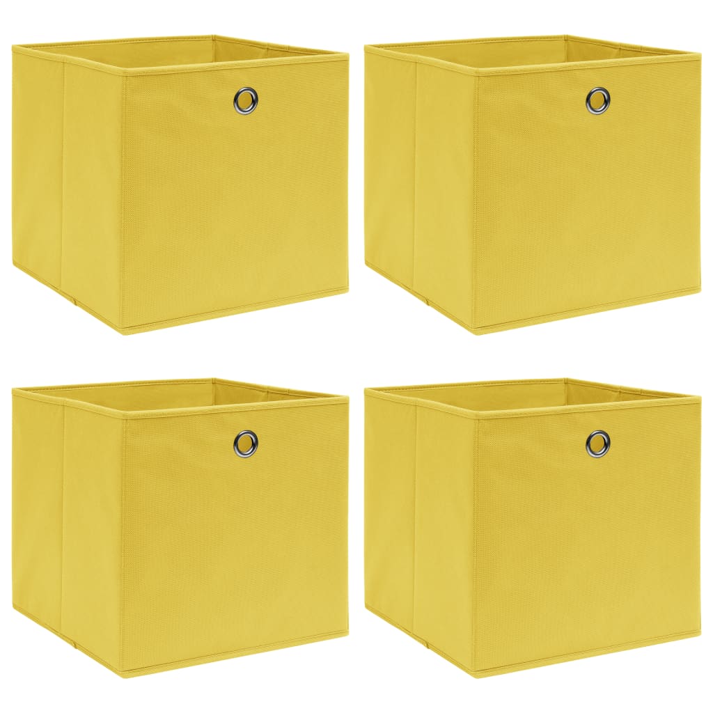 Oppbevaringsbokser 4 stk gul 32x32x32 cm stoff