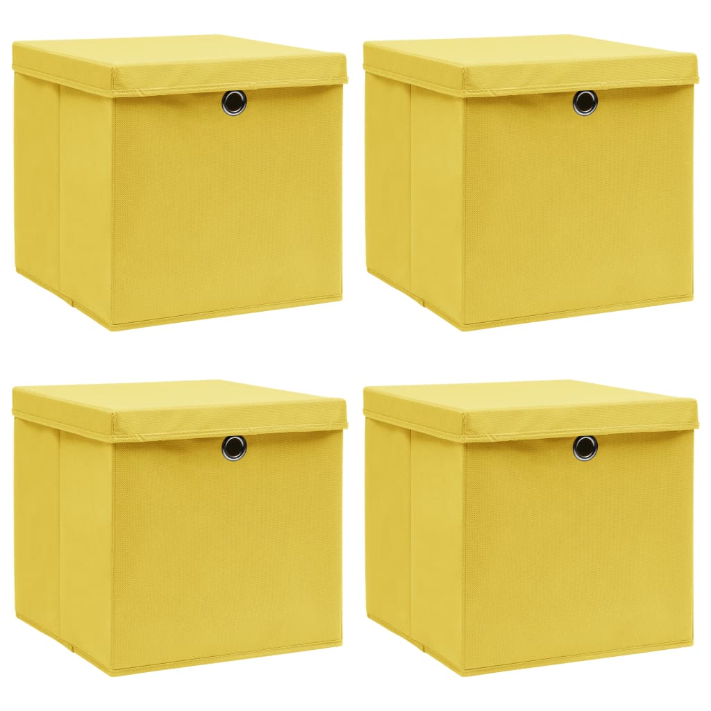 Oppbevaringsbokser med lokk 4 stk gul 32x32x32 cm stoff