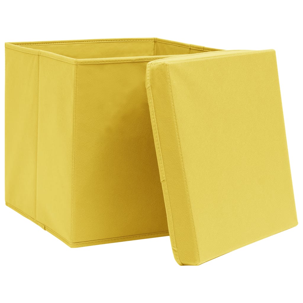 Oppbevaringsbokser med lokk 4 stk gul 32x32x32 cm stoff