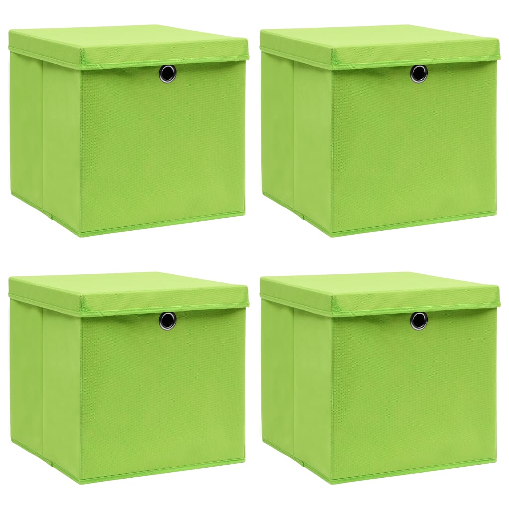 Oppbevaringsbokser med lokk 4 stk grønn 32x32x32 cm stoff