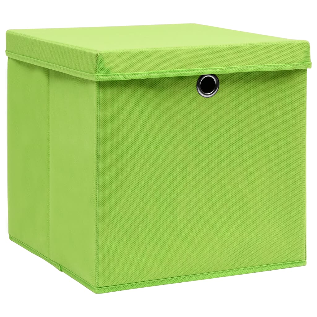 Oppbevaringsbokser med lokk 4 stk grønn 32x32x32 cm stoff