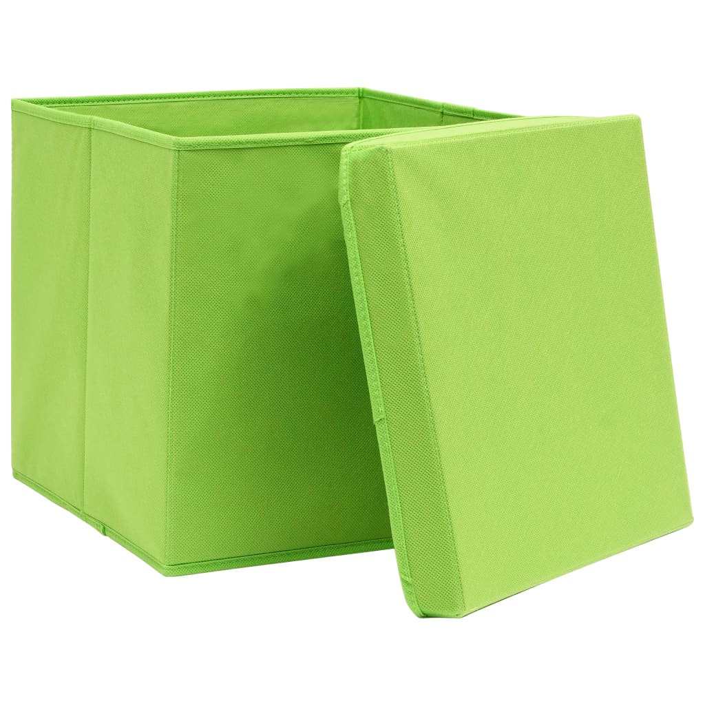 Oppbevaringsbokser med lokk 4 stk grønn 32x32x32 cm stoff