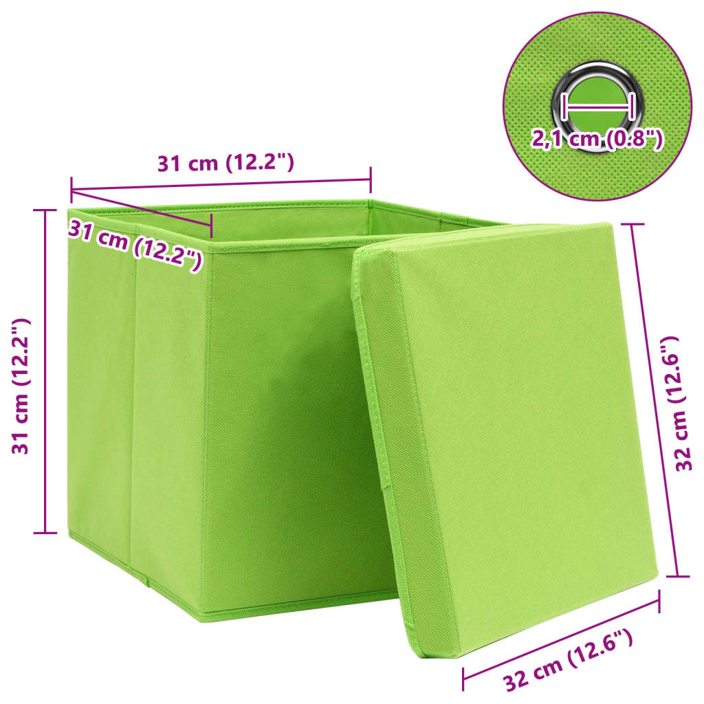 Oppbevaringsbokser med lokk 4 stk grønn 32x32x32 cm stoff