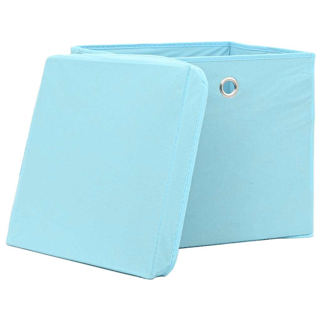 Oppbevaringsbokser med lokk 4 stk babyblå 32x32x32 cm stoff