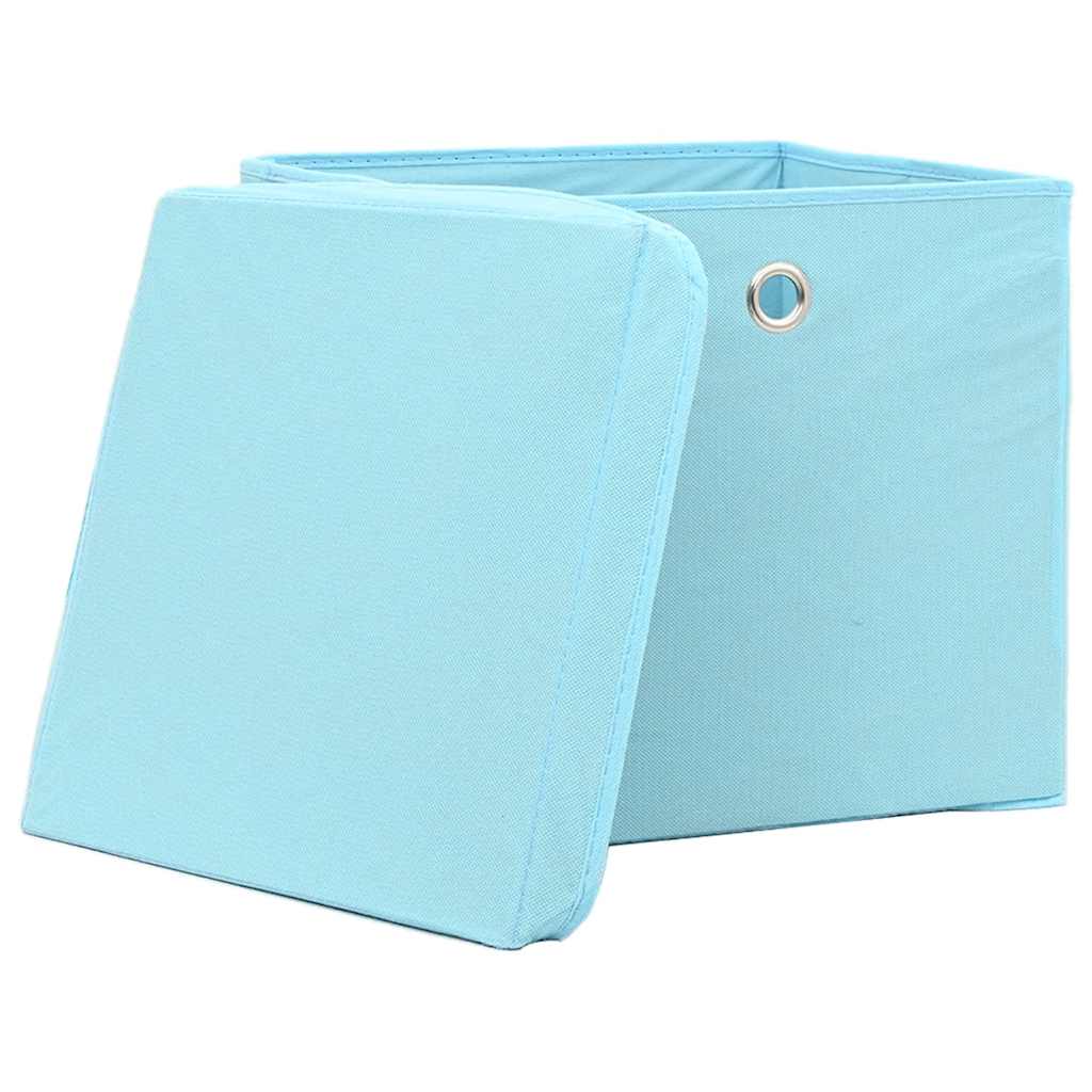 Oppbevaringsbokser med lokk 10 stk babyblå 32x32x32 cm stoff