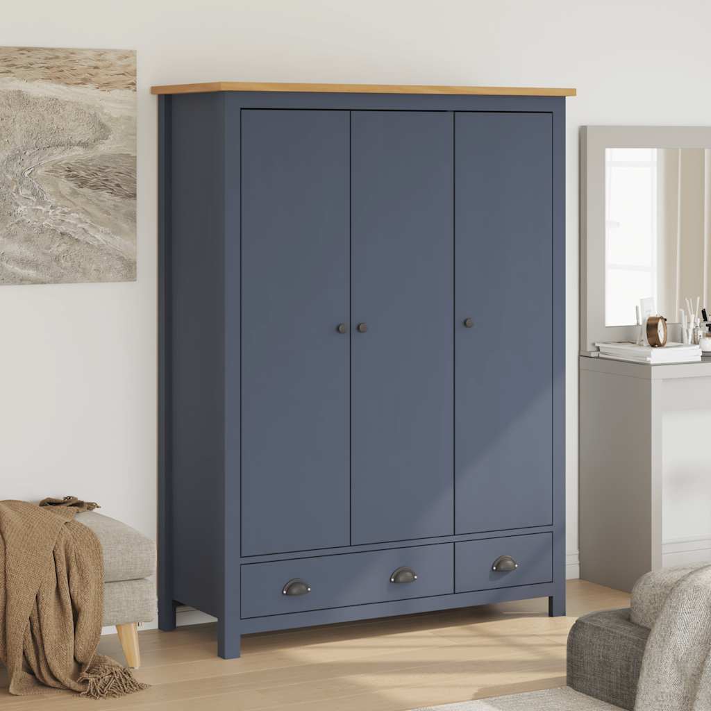 Garderobeskap 3 dører Hill grå 127x50x170 cm heltre furu