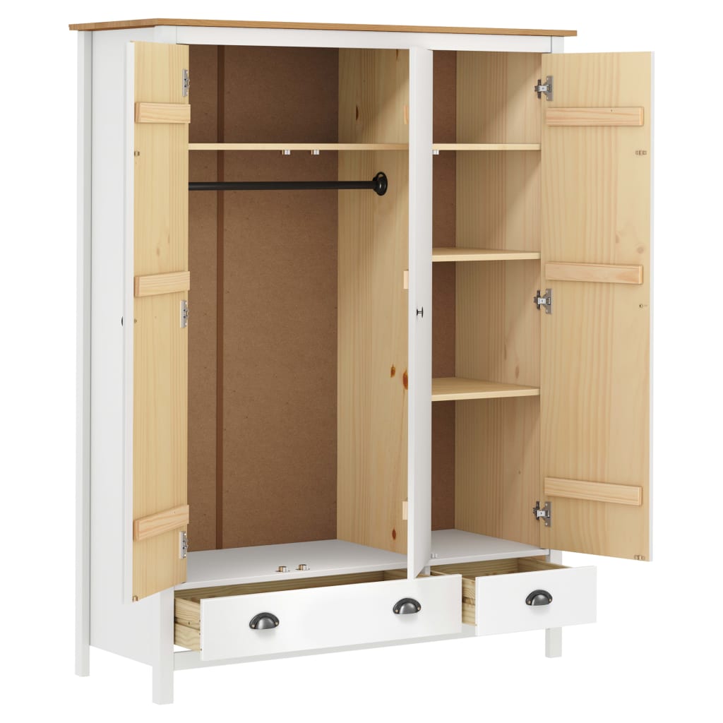 Garderobeskap 3 dører Hill hvit 127x50x170 cm heltre furu