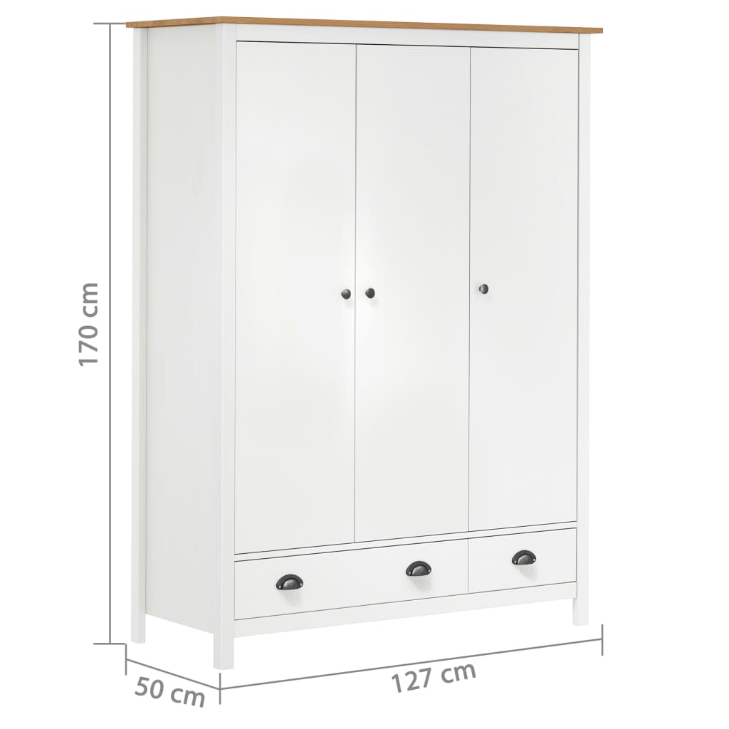 Garderobeskap 3 dører Hill hvit 127x50x170 cm heltre furu