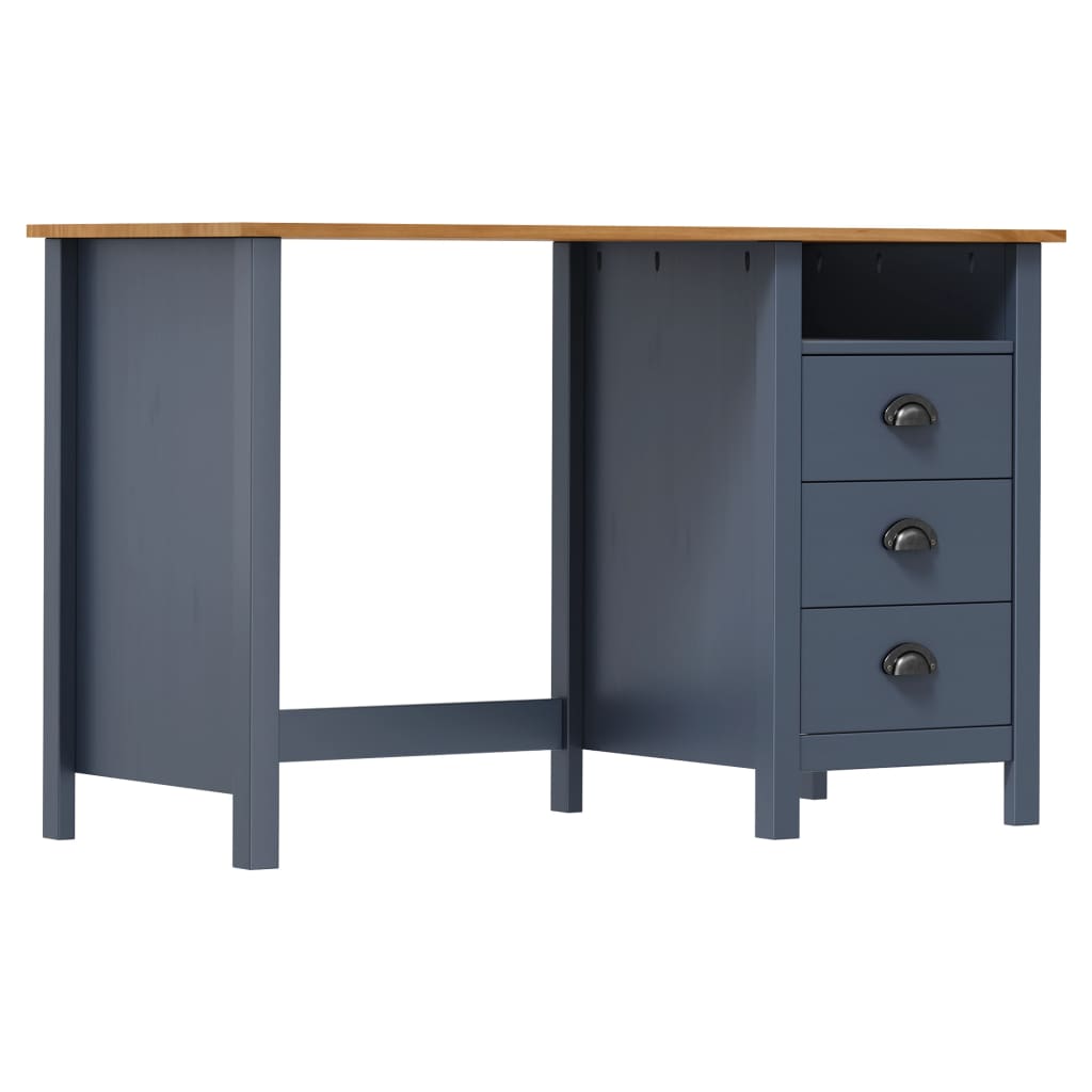 Skrivebord Hill med 3 skuffer grå 120x50x74cm heltre furu