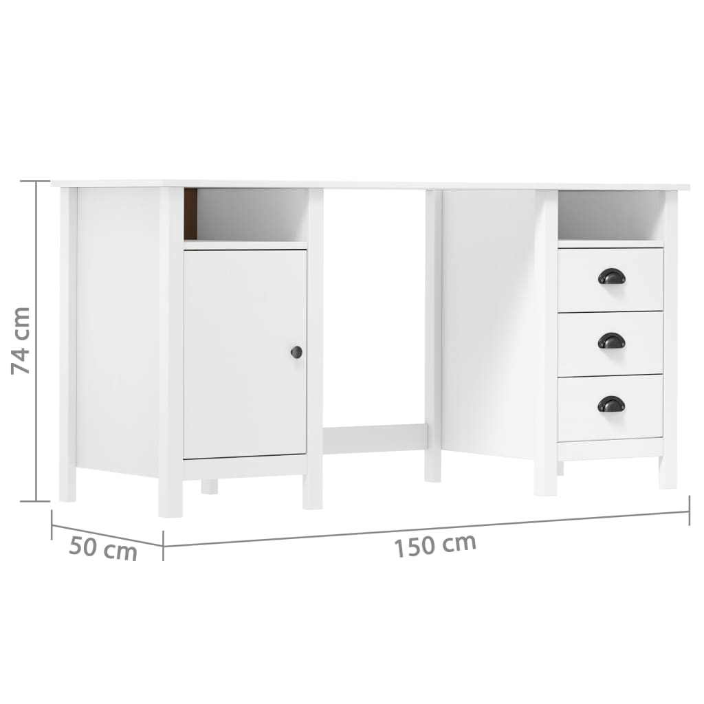 Skrivebord Hill hvit 150x50x74 cm heltre furu