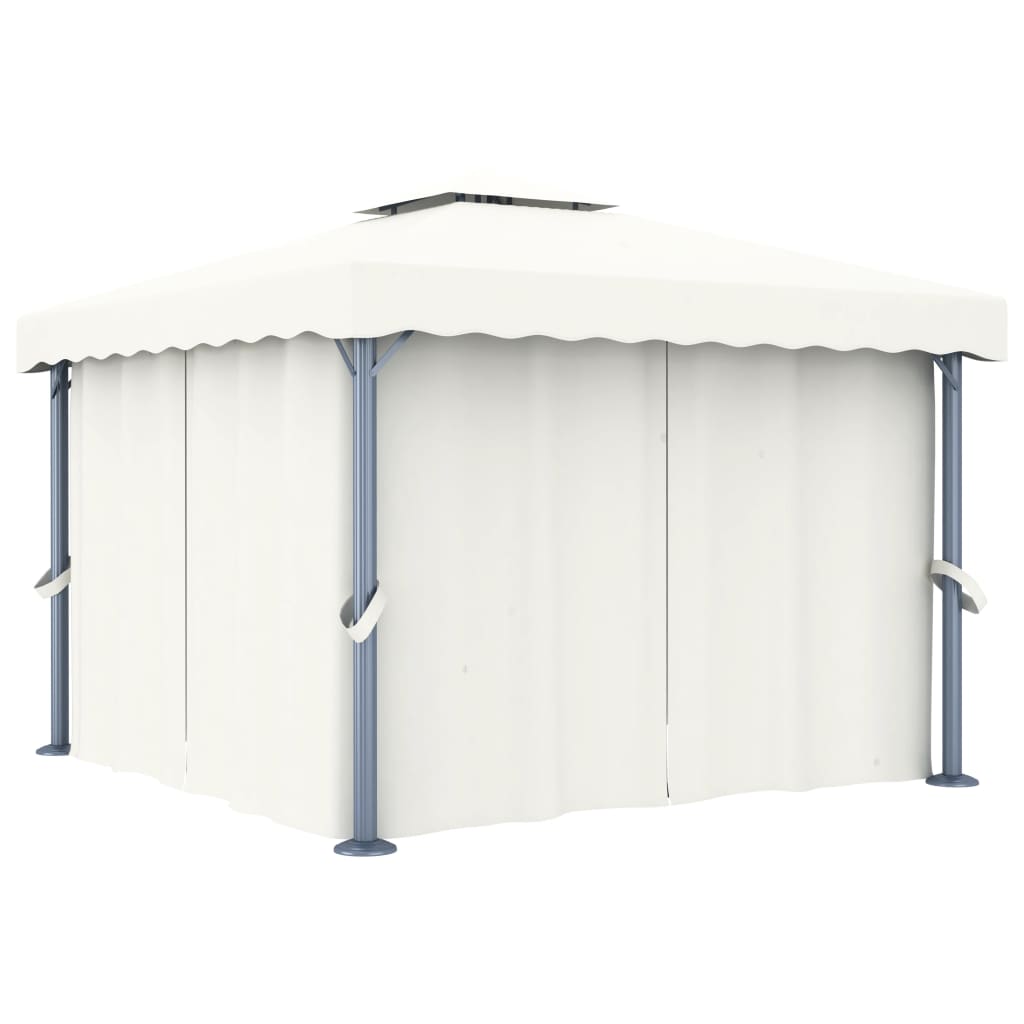 Paviljong med gardin 3x3 m kremhvit aluminium