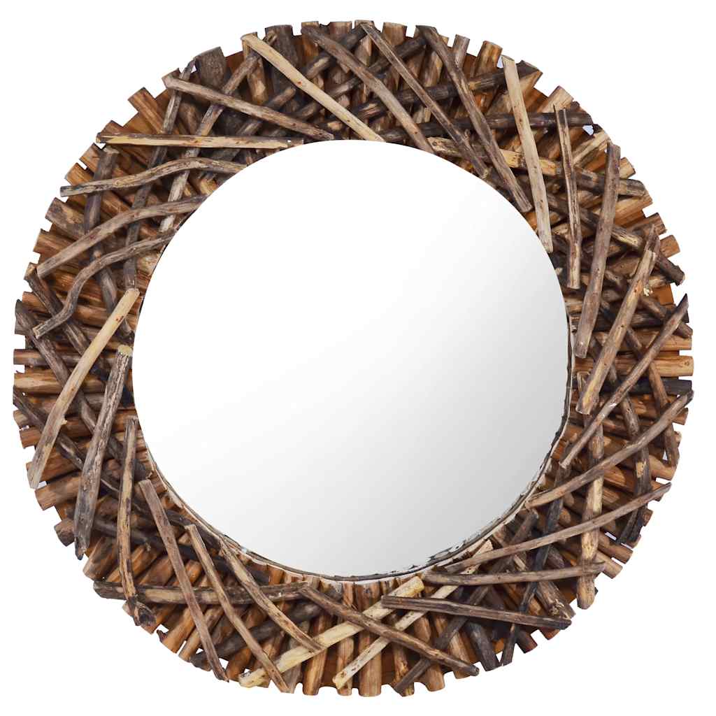 Veggspeil 60 cm teak rund