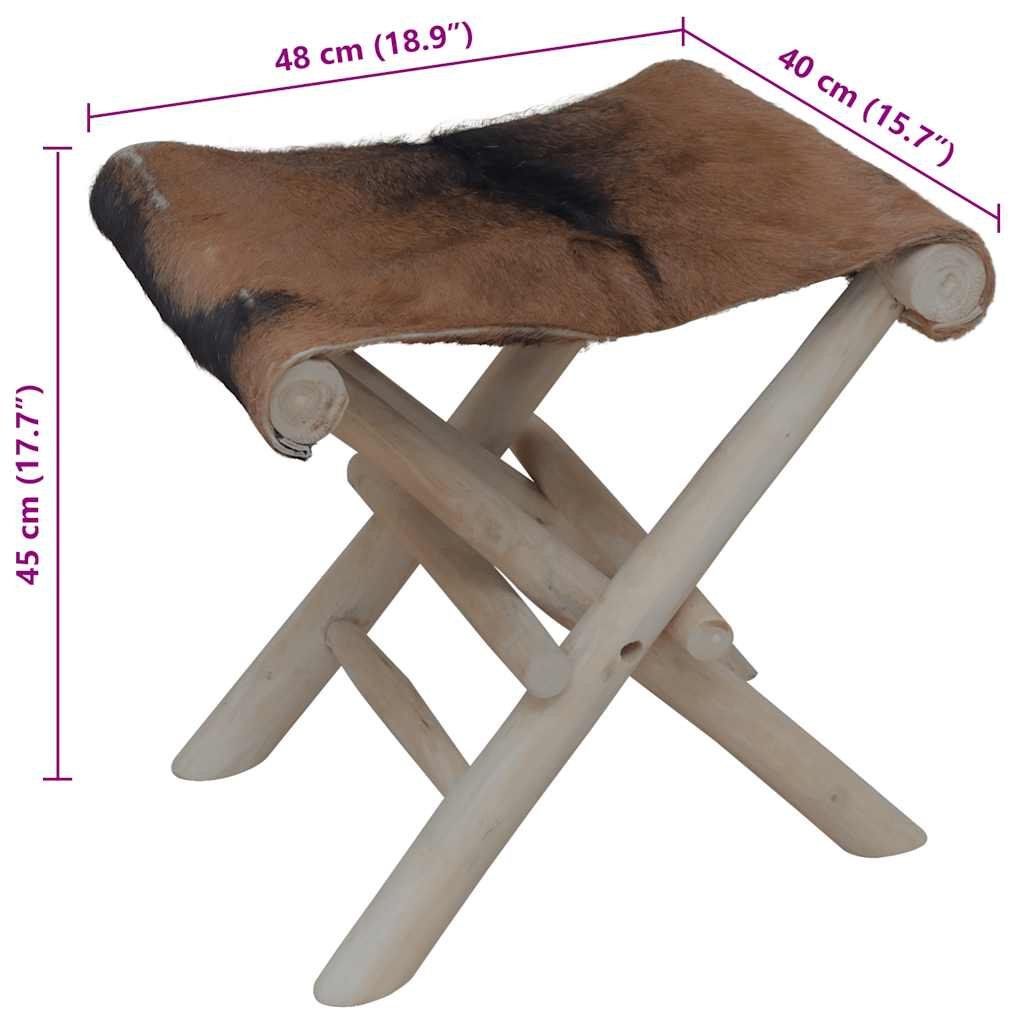 Sammenleggbar krakk geiteskinn og heltre teak