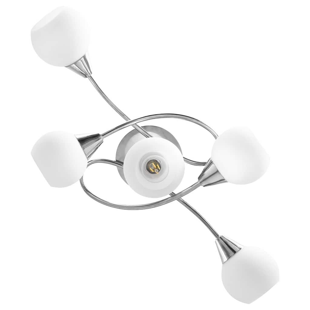 Taklampe keramikkskjermer for 5 E14 lyspærer hvit kule