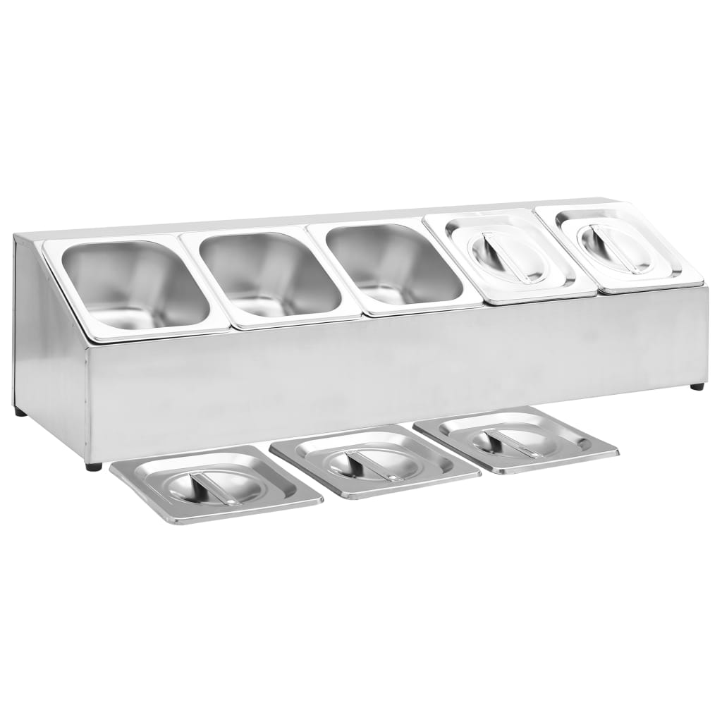 GN-beholder med 5 GN 1/6 beholdere rustfritt stål
