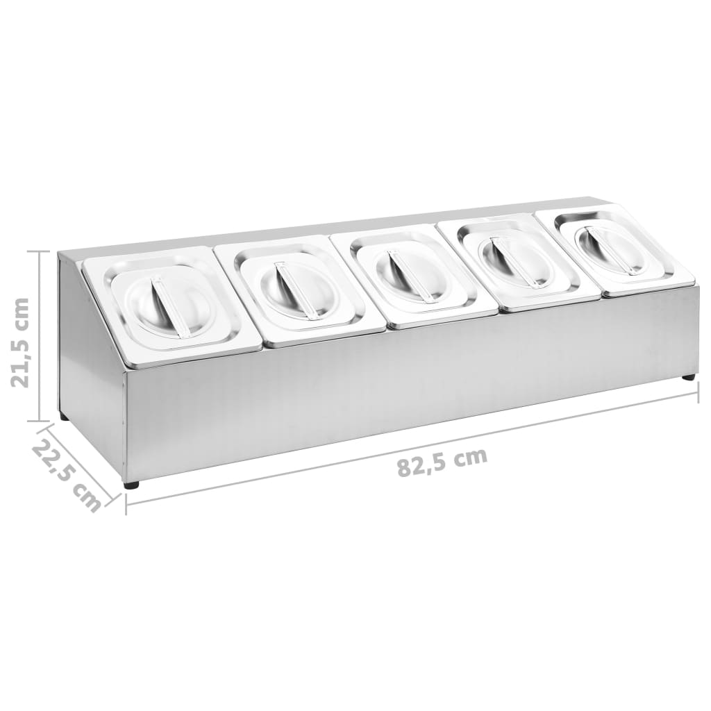 GN-beholder med 5 GN 1/6 beholdere rustfritt stål