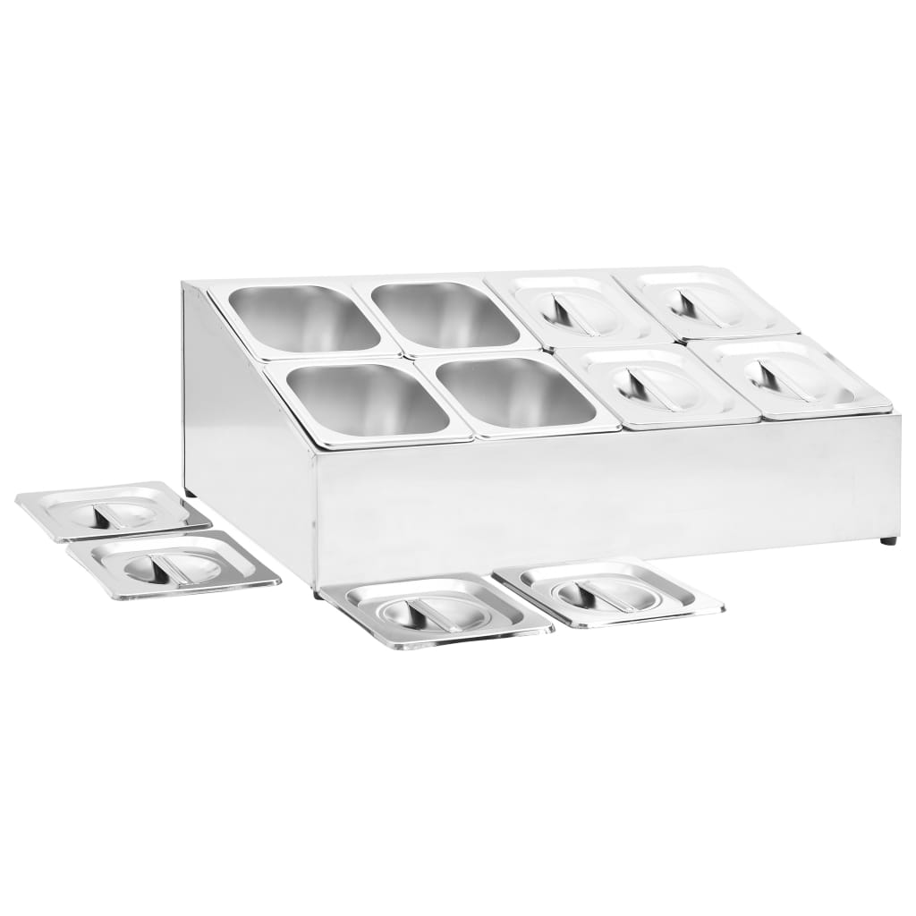 GN-beholder med 8 GN 1/6 beholdere rustfritt stål