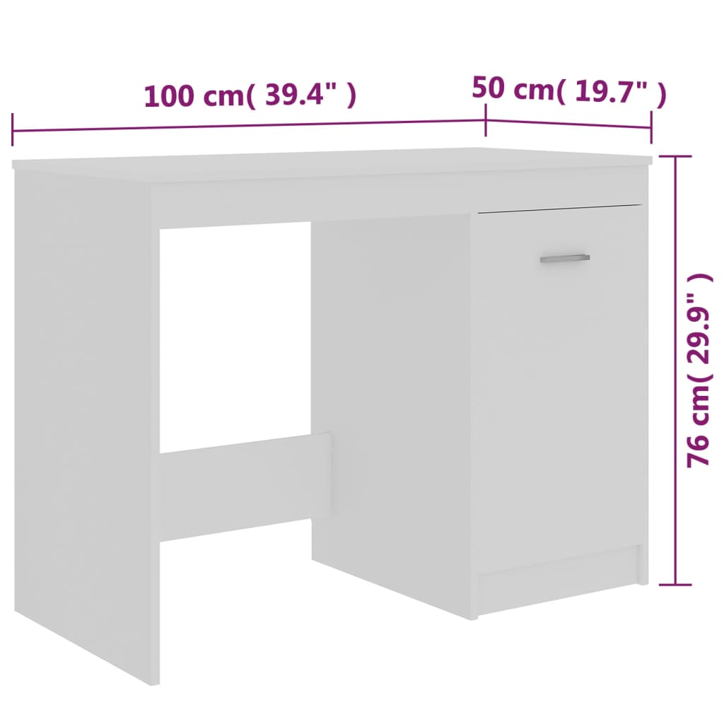 Skrivebord hvit 100x50x76 cm konstruert tre