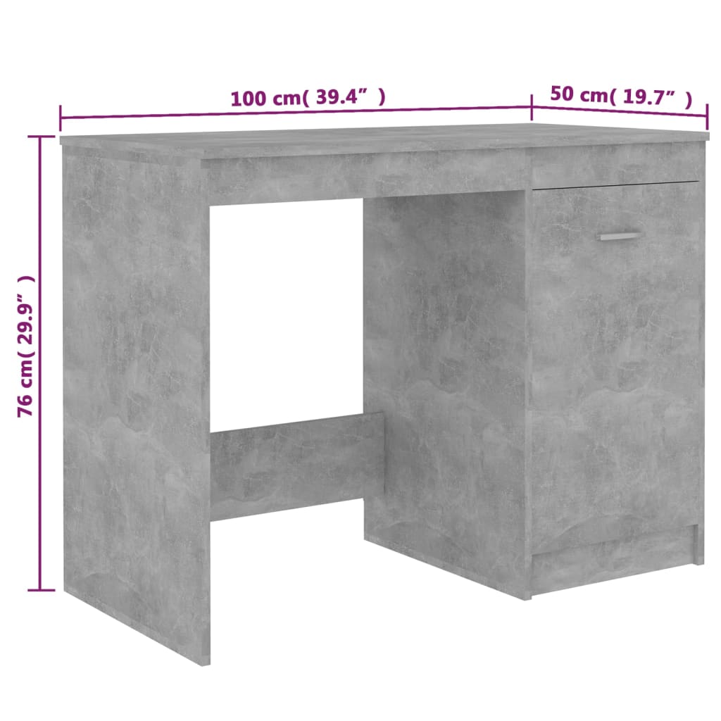 Skrivebord betonggrå 100x50x76 cm konstruert tre