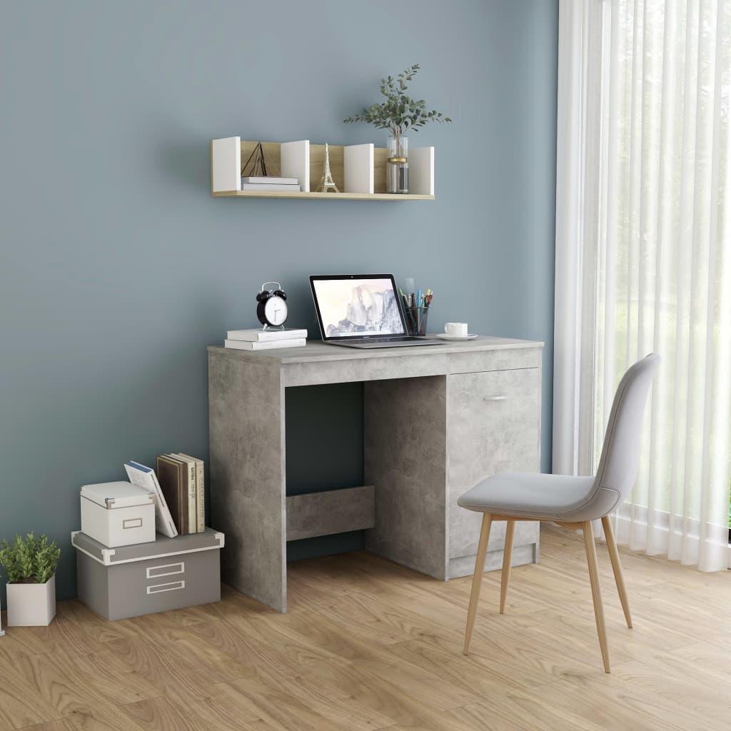 Skrivebord betonggrå 100x50x76 cm konstruert tre