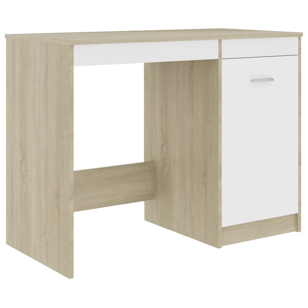 Skrivebord hvit og sonoma eik 100x50x76 cm sponplate