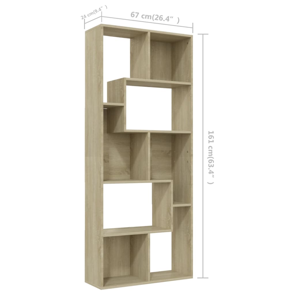 Bokhylle sonoma eik 67x24x161 cm konstruert tre