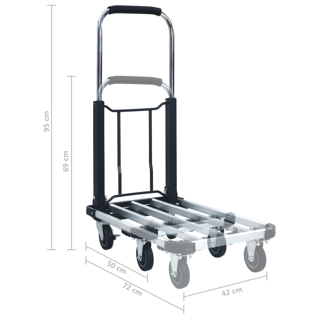 Sammenleggbar transportvogn 150 kg aluminium sølv