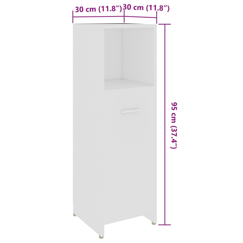 Baderomsskap hvit 30x30x95 cm konstruert tre