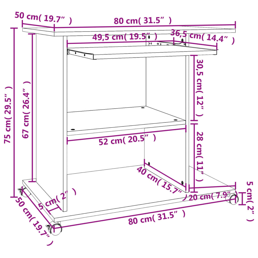 Databord grå 80x50x75 cm sponplate