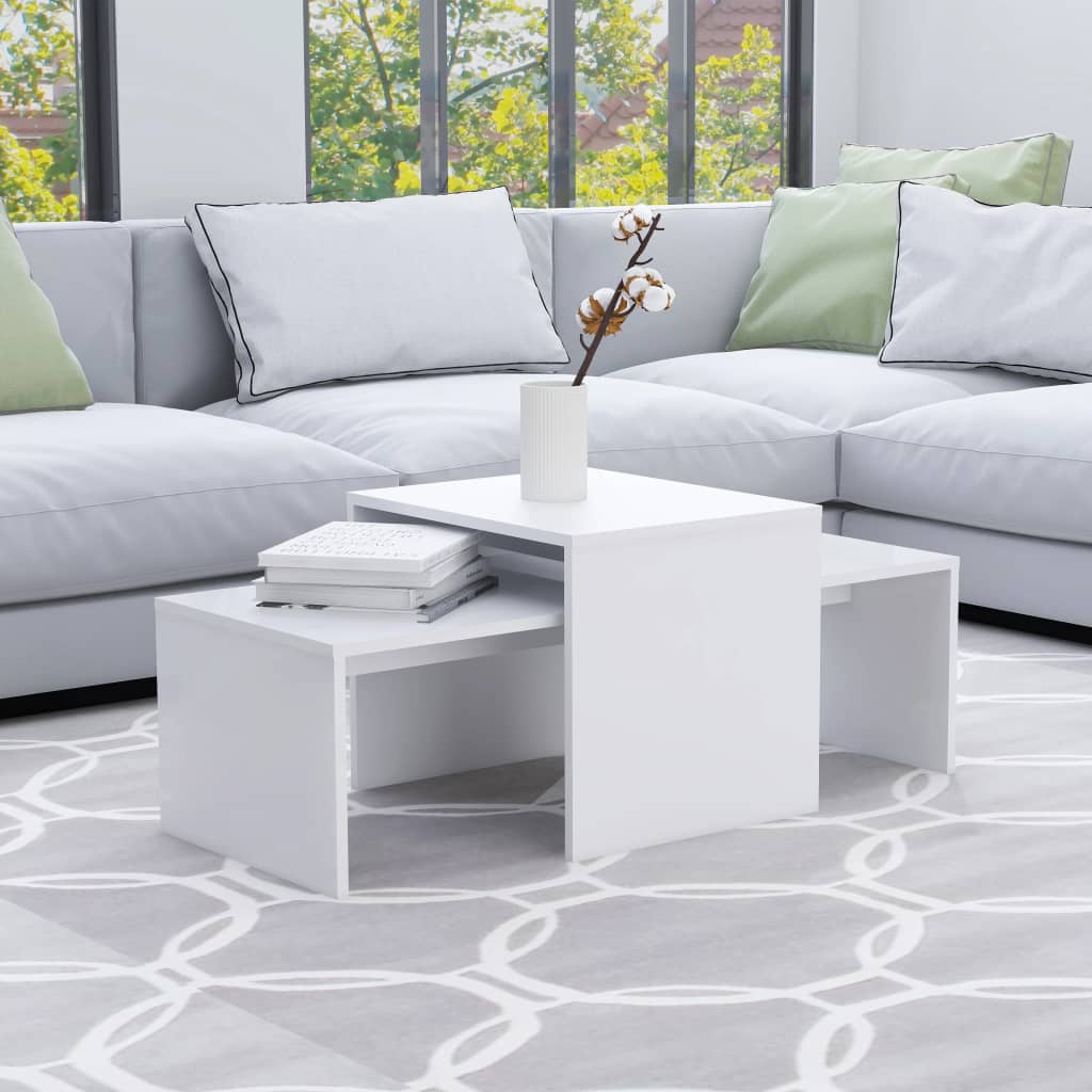 Salongbordsett hvit 100x48x40 cm konstruert tre