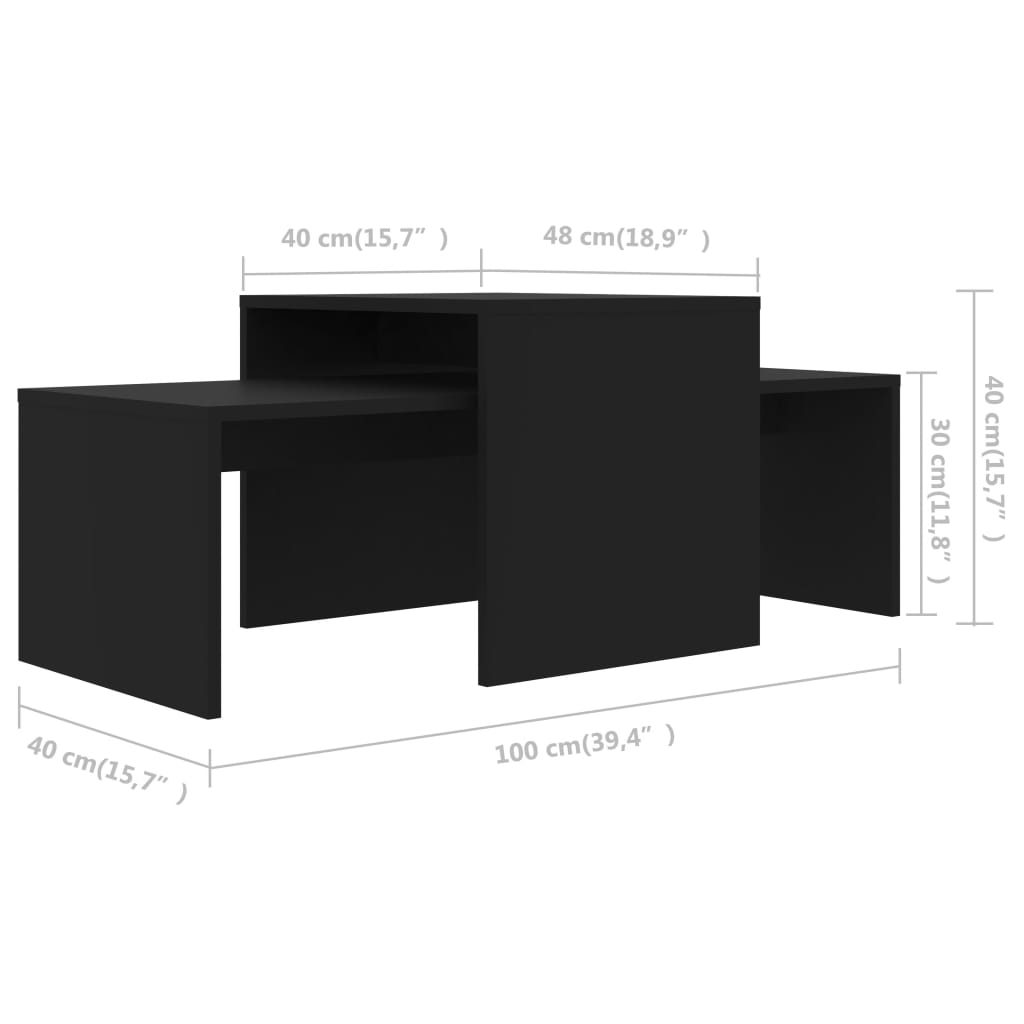 Salongbordsett svart 100x48x40 cm konstruert tre