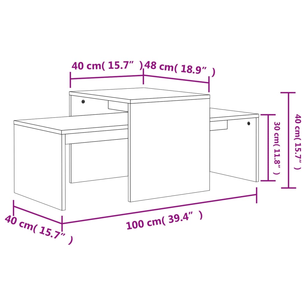 Salongbordsett sonoma eik 100x48x40 cm konstruert tre