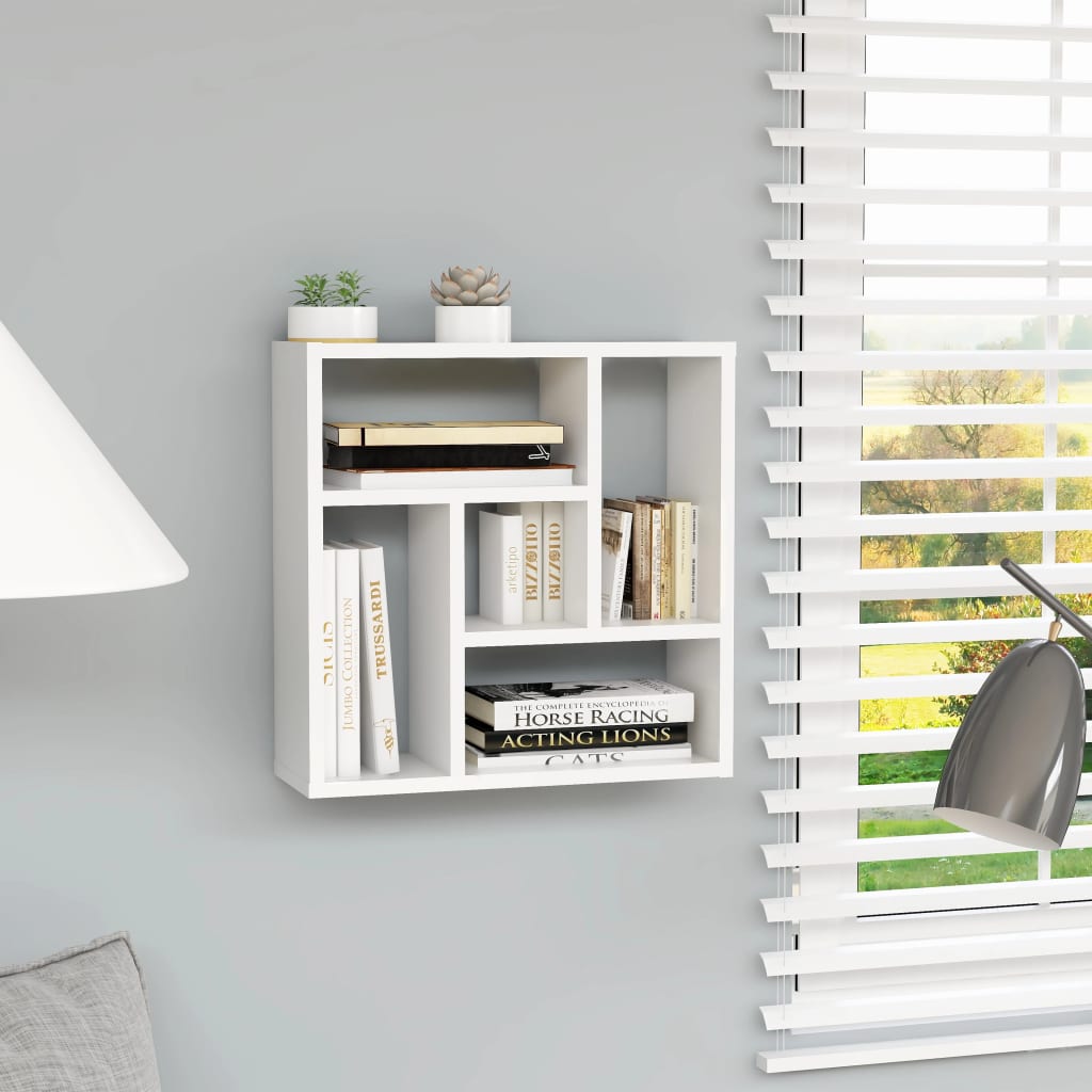 Vegghylle hvit 45x16x45 cm konstruert tre