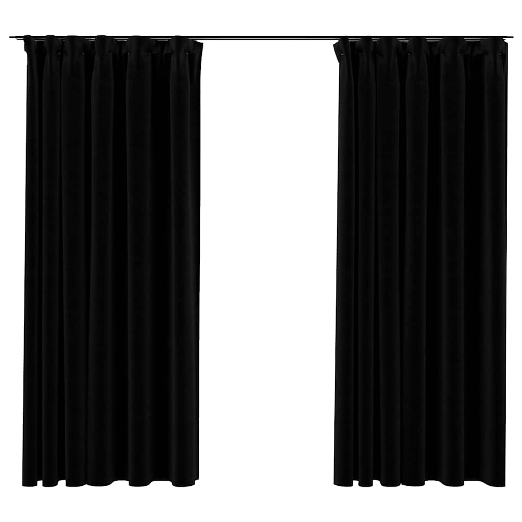 Lystette gardiner kroker og lin-design 2 stk svart 140x175 cm