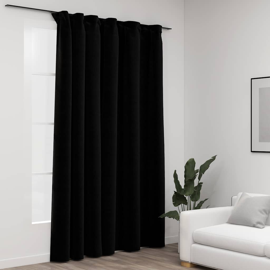 Lystett gardin med kroker og lin-design svart 290x245 cm