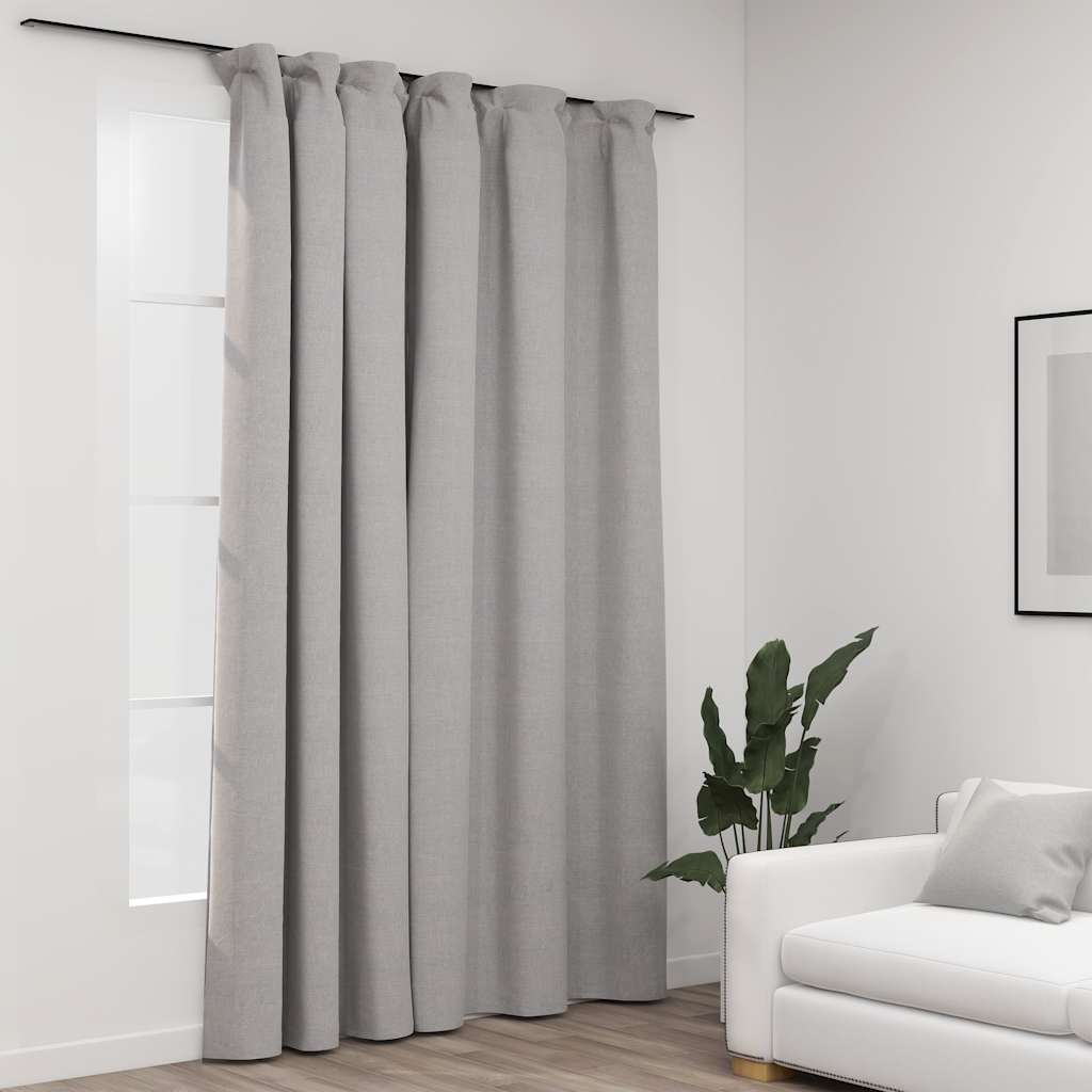 Lystett gardin med kroker og lin-design grå 290x245 cm