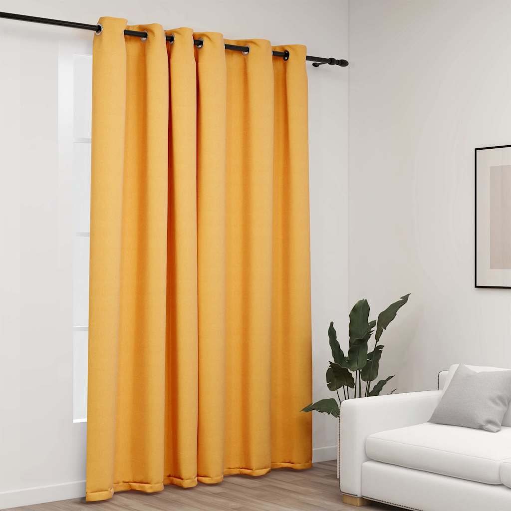 Lystett gardin med maljer og lin-design gul 290x245 cm