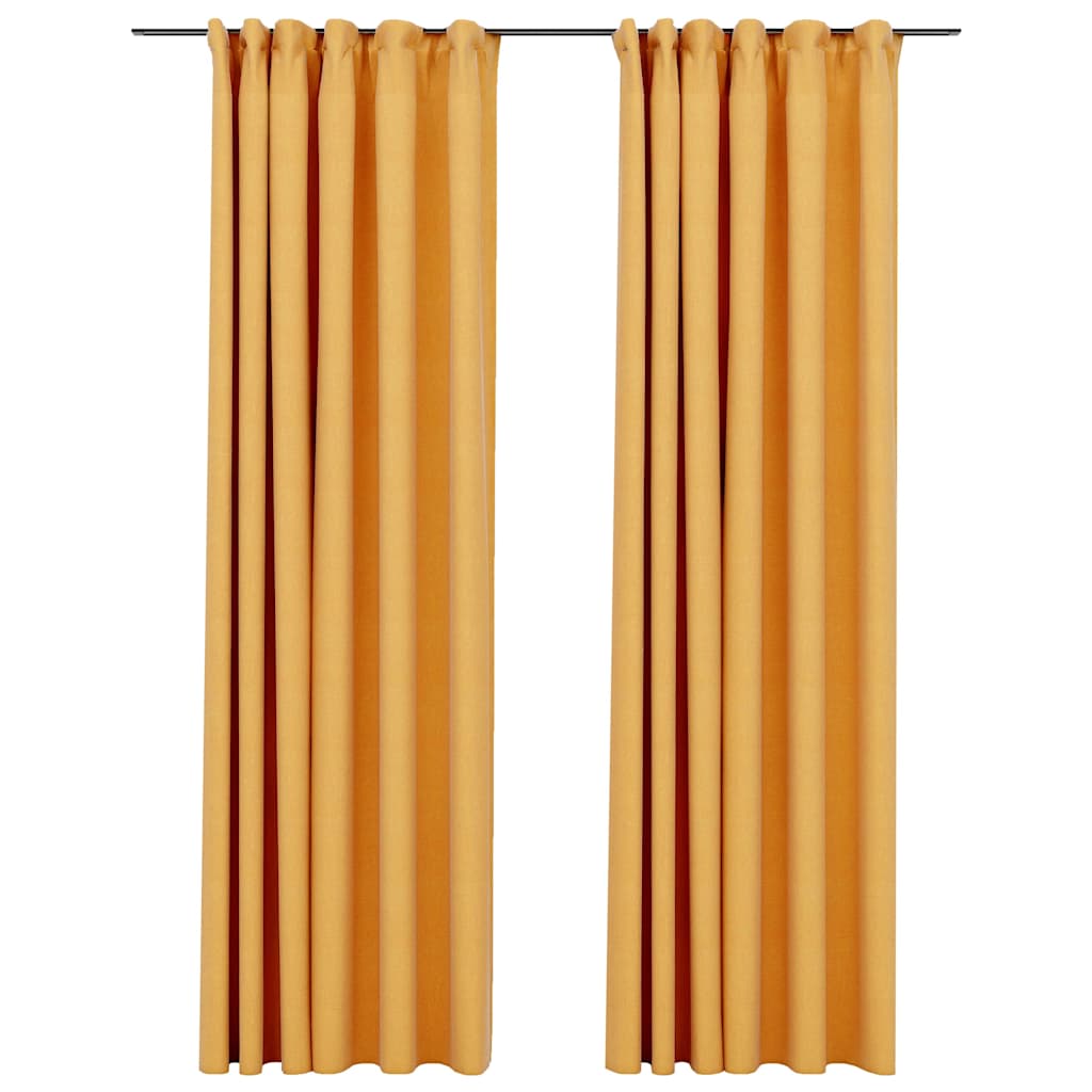 Lystette gardiner med kroker og lin-design 2 stk gul 140x225 cm