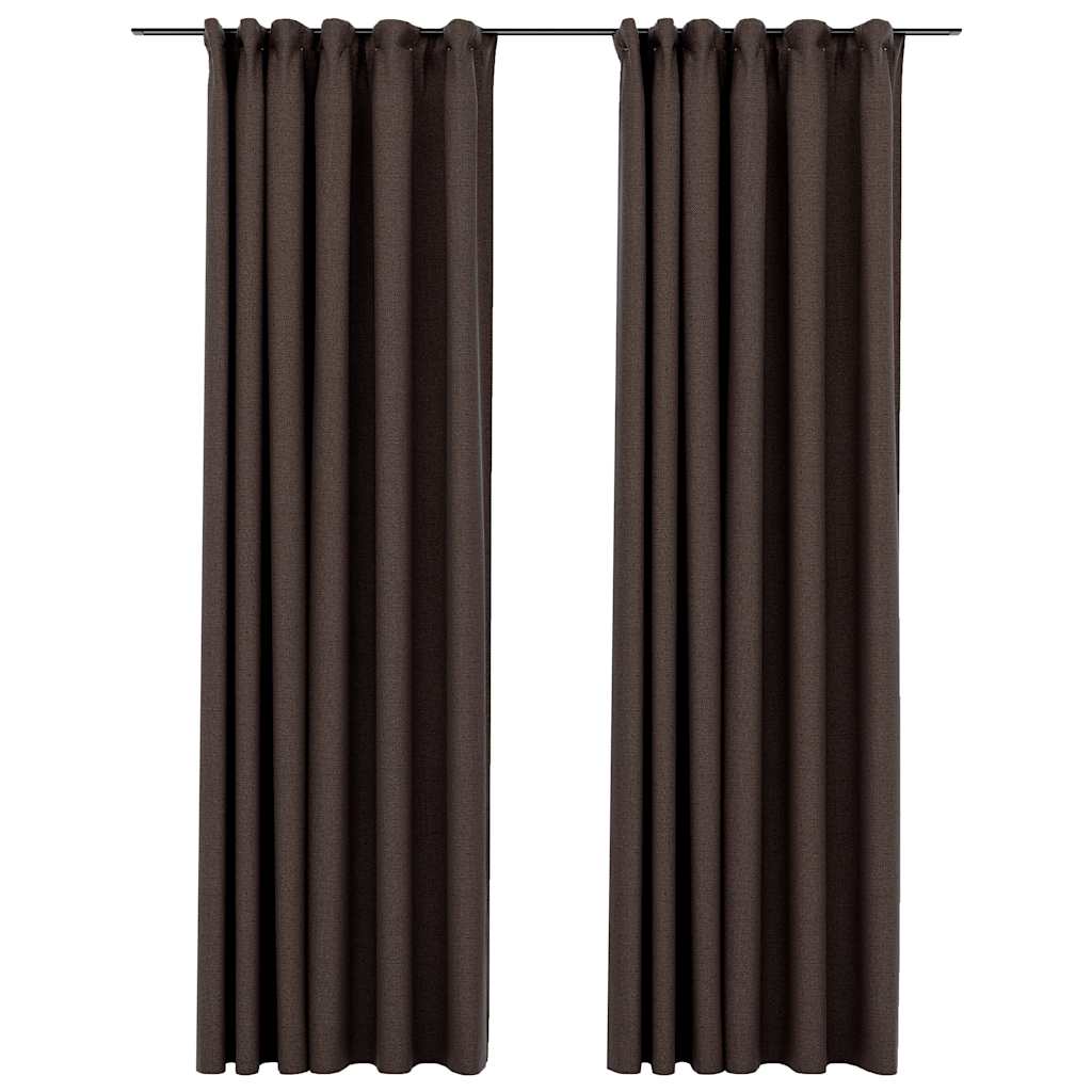 Lystette gardiner kroker og lin-design 2 stk gråbrun 140x225 cm