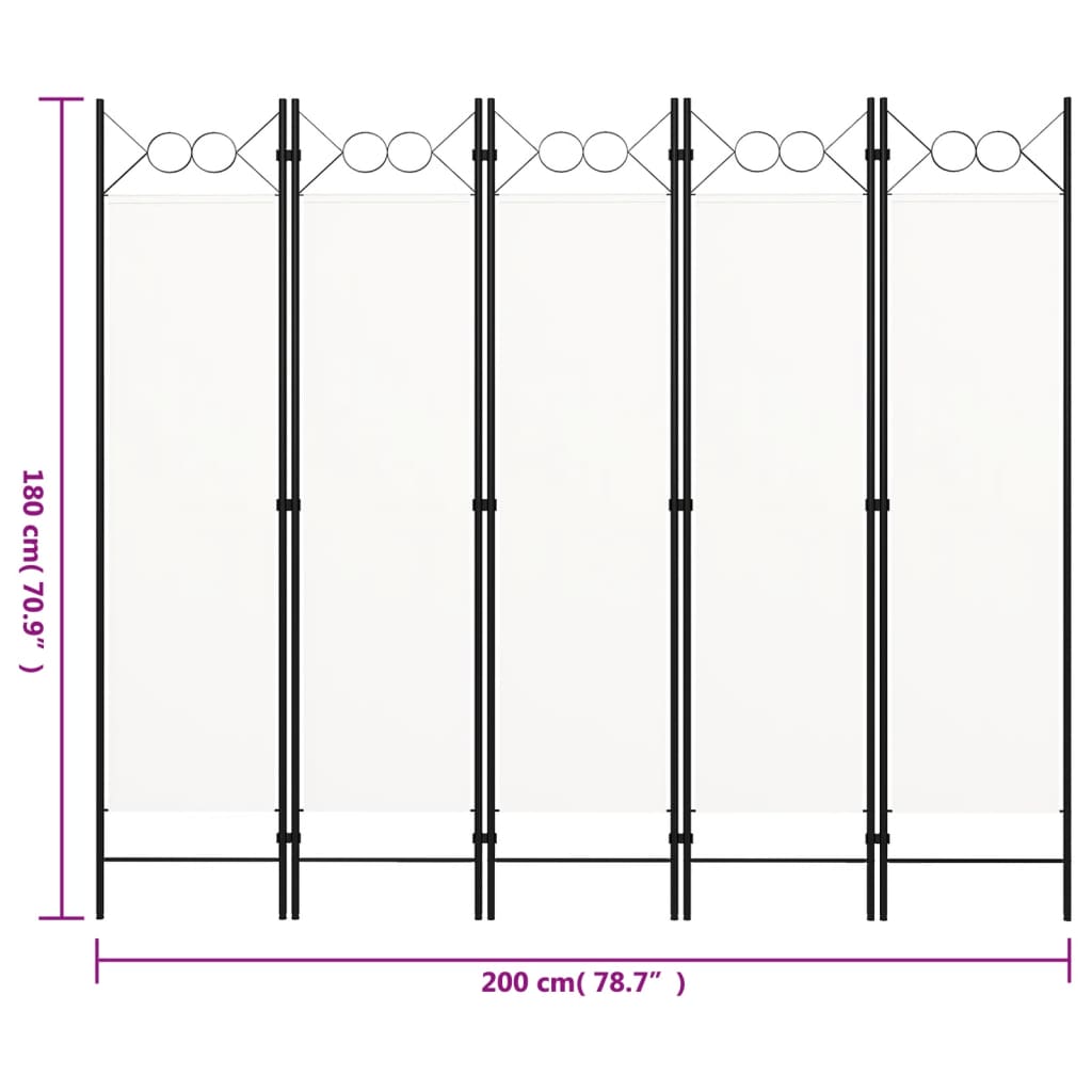 Romdeler 5 paneler hvit 200x180 cm