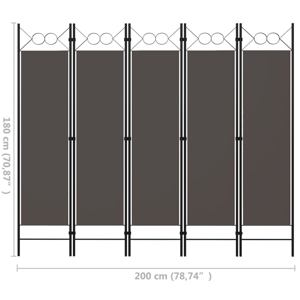 Romdeler 5 paneler antrasitt 200x180 cm