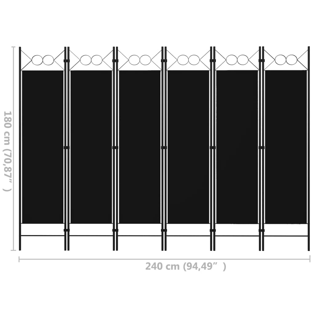 Romdeler med 6 paneler svart 240x180 cm
