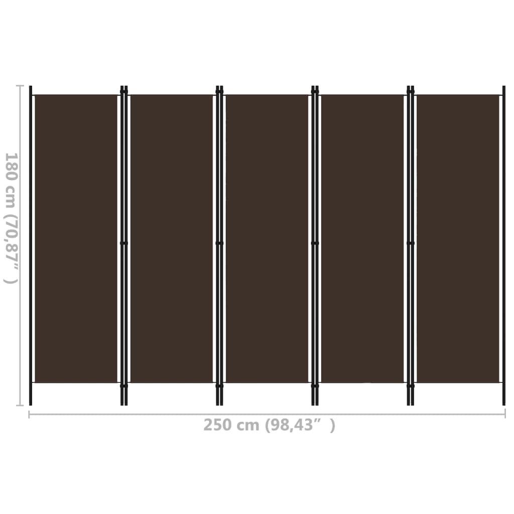 Romdeler med 5 paneler brun 250x180 cm