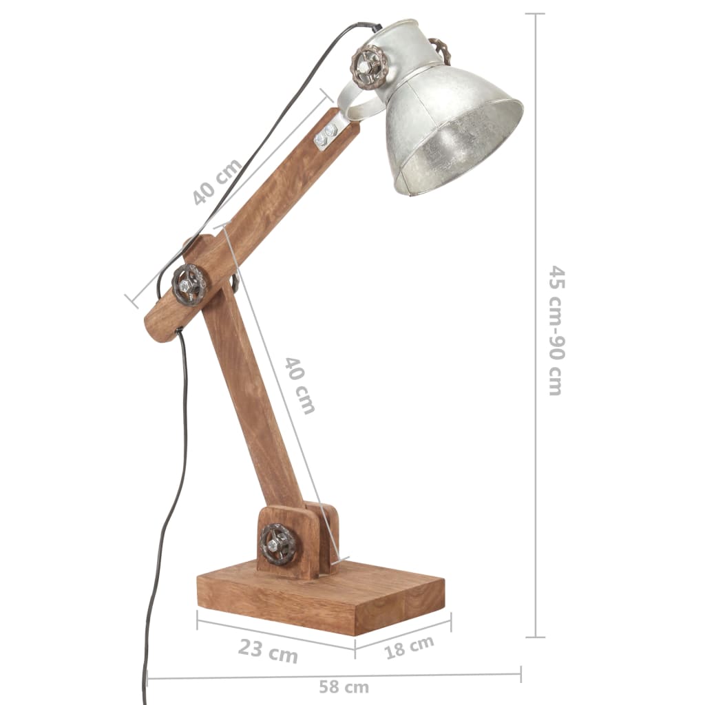 Industriell bordlampe sølv rund 58x18x90 cm E27