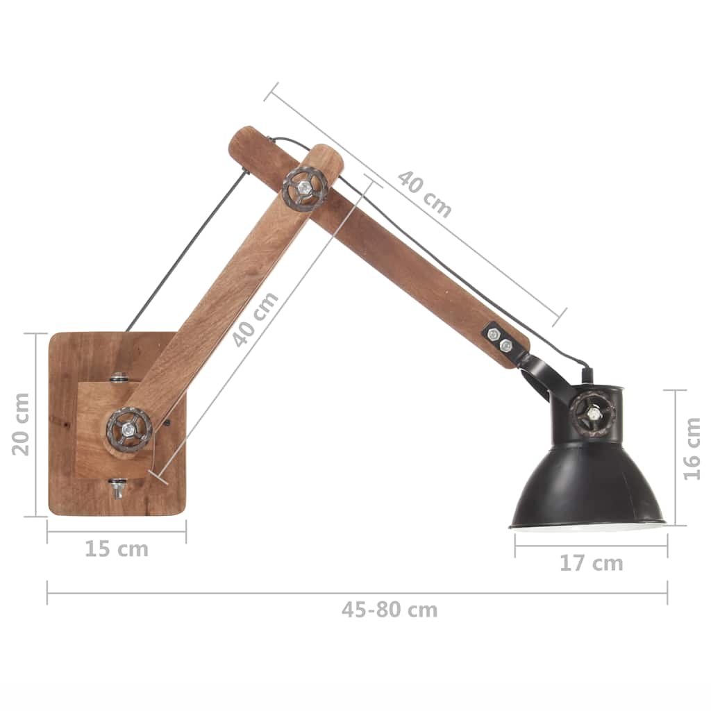Vegglampe i industriell stil svart rund E27