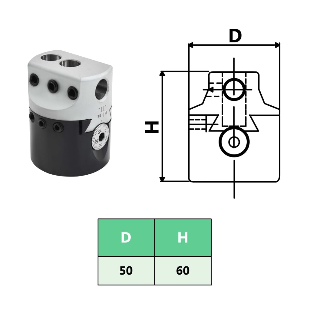F1-12 Borehode 50 mm med MT3-M12 skaft for dreiebenkfresing