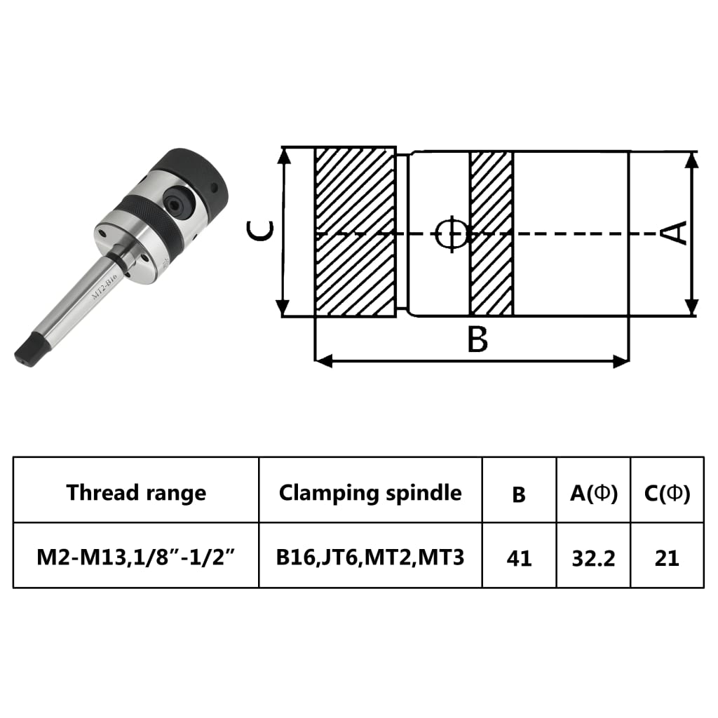 Borekjoks TC13-B16 with MT2 skaft for indre tråd M2-M13